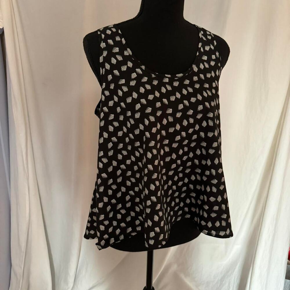 Freebird Black & white leaf pattern flowy boxy tank top sz‎ M boho festival
